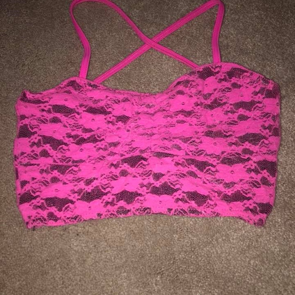 Pink lace sports bra